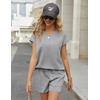 image:imageEkouaer Two Piece Sets for Women Summer Crew Neck Lounge Short Sets Cap Sleeve Drawstring Vacation Outfits with PocketHeather Grey