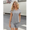 image:imageEkouaer Two Piece Sets for Women Summer Crew Neck Lounge Short Sets Cap Sleeve Drawstring Vacation Outfits with PocketHeather Grey