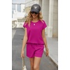 image:imageEkouaer Two Piece Sets for Women Summer Crew Neck Lounge Short Sets Cap Sleeve Drawstring Vacation Outfits with PocketHot Pink