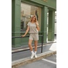image:imageEkouaer Two Piece Sets for Women Summer Crew Neck Lounge Short Sets Cap Sleeve Drawstring Vacation Outfits with PocketKhaki