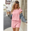image:imageEkouaer Two Piece Sets for Women Summer Crew Neck Lounge Short Sets Cap Sleeve Drawstring Vacation Outfits with PocketLight Pink
