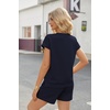 image:imageEkouaer Two Piece Sets for Women Summer Crew Neck Lounge Short Sets Cap Sleeve Drawstring Vacation Outfits with PocketNavy Blue