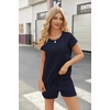 image:imageEkouaer Two Piece Sets for Women Summer Crew Neck Lounge Short Sets Cap Sleeve Drawstring Vacation Outfits with PocketNavy Blue