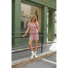 image:imageEkouaer Two Piece Sets for Women Summer Crew Neck Lounge Short Sets Cap Sleeve Drawstring Vacation Outfits with PocketPink