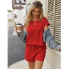 image:imageEkouaer Two Piece Sets for Women Summer Crew Neck Lounge Short Sets Cap Sleeve Drawstring Vacation Outfits with PocketRed