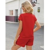 image:imageEkouaer Two Piece Sets for Women Summer Crew Neck Lounge Short Sets Cap Sleeve Drawstring Vacation Outfits with PocketRed