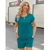 image:imageEkouaer Two Piece Sets for Women Summer Crew Neck Lounge Short Sets Cap Sleeve Drawstring Vacation Outfits with PocketTeal