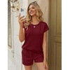 image:imageEkouaer Two Piece Sets for Women Summer Crew Neck Lounge Short Sets Cap Sleeve Drawstring Vacation Outfits with PocketWine Red