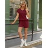 image:imageEkouaer Two Piece Sets for Women Summer Crew Neck Lounge Short Sets Cap Sleeve Drawstring Vacation Outfits with PocketWine Red