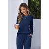 image:imageEkouaer Women Pajama Sets 2 Piece Long Sleeves and Joggers Sleepwear Set Soft Pjs Lounge Set with PocketsNavy Blue