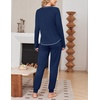 image:imageEkouaer Women Pajama Sets 2 Piece Long Sleeves and Joggers Sleepwear Set Soft Pjs Lounge Set with PocketsNavy Blue