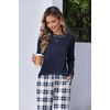image:imageEkouaer Women Pajama Sets 2 Piece Long Sleeves and Joggers Sleepwear Set Soft Pjs Lounge Set with PocketsNavy Blue Plaid