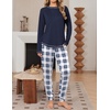 image:imageEkouaer Women Pajama Sets 2 Piece Long Sleeves and Joggers Sleepwear Set Soft Pjs Lounge Set with PocketsNavy Blue Plaid
