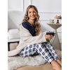 image:imageEkouaer Women Pajama Sets 2 Piece Long Sleeves and Joggers Sleepwear Set Soft Pjs Lounge Set with PocketsNavy Blue Plaid