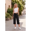 image:imageEkouaer Womens Capri Pajama Pants 2026 Wide Leg Lounge Sleep Pants Soft Comfy Drawstring Pj Bottoms with PocketsBlack