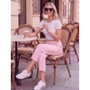 image:imageEkouaer Womens Capri Pajama Pants 2026 Wide Leg Lounge Sleep Pants Soft Comfy Drawstring Pj Bottoms with PocketsSolid Pink