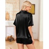 image:imageEkouaer Womens Satin Pajama Set Short Sleeve Button Down Sleepwear 2 Piece Silky Pj Set Soft Loungewear for LadiesBlack