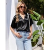image:imageEkouaer Womens Satin Pajama Set Short Sleeve Button Down Sleepwear 2 Piece Silky Pj Set Soft Loungewear for LadiesBlack