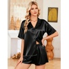 image:imageEkouaer Womens Satin Pajama Set Short Sleeve Button Down Sleepwear 2 Piece Silky Pj Set Soft Loungewear for LadiesBlack