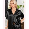image:imageEkouaer Womens Satin Pajama Set Short Sleeve Button Down Sleepwear 2 Piece Silky Pj Set Soft Loungewear for LadiesBlack