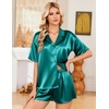 image:imageEkouaer Womens Satin Pajama Set Short Sleeve Button Down Sleepwear 2 Piece Silky Pj Set Soft Loungewear for LadiesBlue Green
