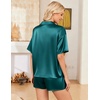 image:imageEkouaer Womens Satin Pajama Set Short Sleeve Button Down Sleepwear 2 Piece Silky Pj Set Soft Loungewear for LadiesBlue Green