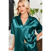image:imageEkouaer Womens Satin Pajama Set Short Sleeve Button Down Sleepwear 2 Piece Silky Pj Set Soft Loungewear for LadiesBlue Green