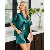 image:imageEkouaer Womens Satin Pajama Set Short Sleeve Button Down Sleepwear 2 Piece Silky Pj Set Soft Loungewear for LadiesBlue Green
