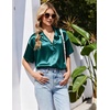 image:imageEkouaer Womens Satin Pajama Set Short Sleeve Button Down Sleepwear 2 Piece Silky Pj Set Soft Loungewear for LadiesBlue Green