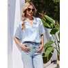 image:imageEkouaer Womens Satin Pajama Set Short Sleeve Button Down Sleepwear 2 Piece Silky Pj Set Soft Loungewear for LadiesBlue WhiteStripes