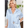 image:imageEkouaer Womens Satin Pajama Set Short Sleeve Button Down Sleepwear 2 Piece Silky Pj Set Soft Loungewear for LadiesBlue WhiteStripes