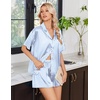 image:imageEkouaer Womens Satin Pajama Set Short Sleeve Button Down Sleepwear 2 Piece Silky Pj Set Soft Loungewear for LadiesBlue WhiteStripes