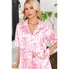 image:imageEkouaer Womens Satin Pajama Set Short Sleeve Button Down Sleepwear 2 Piece Silky Pj Set Soft Loungewear for LadiesBow HeartStripes