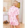 image:imageEkouaer Womens Satin Pajama Set Short Sleeve Button Down Sleepwear 2 Piece Silky Pj Set Soft Loungewear for LadiesBow HeartStripes