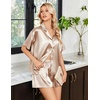 image:imageEkouaer Womens Satin Pajama Set Short Sleeve Button Down Sleepwear 2 Piece Silky Pj Set Soft Loungewear for LadiesChampagne