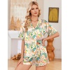 image:imageEkouaer Womens Satin Pajama Set Short Sleeve Button Down Sleepwear 2 Piece Silky Pj Set Soft Loungewear for LadiesFlowersPlantsPink