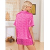 image:imageEkouaer Womens Satin Pajama Set Short Sleeve Button Down Sleepwear 2 Piece Silky Pj Set Soft Loungewear for LadiesLeopard Print Rose Pink