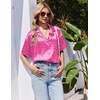 image:imageEkouaer Womens Satin Pajama Set Short Sleeve Button Down Sleepwear 2 Piece Silky Pj Set Soft Loungewear for LadiesLeopard Print Rose Pink