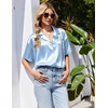 image:imageEkouaer Womens Satin Pajama Set Short Sleeve Button Down Sleepwear 2 Piece Silky Pj Set Soft Loungewear for LadiesLight Blue