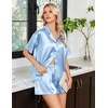 image:imageEkouaer Womens Satin Pajama Set Short Sleeve Button Down Sleepwear 2 Piece Silky Pj Set Soft Loungewear for LadiesLight Blue