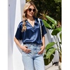 image:imageEkouaer Womens Satin Pajama Set Short Sleeve Button Down Sleepwear 2 Piece Silky Pj Set Soft Loungewear for LadiesNavy Blue