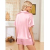 image:imageEkouaer Womens Satin Pajama Set Short Sleeve Button Down Sleepwear 2 Piece Silky Pj Set Soft Loungewear for LadiesPink
