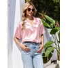 image:imageEkouaer Womens Satin Pajama Set Short Sleeve Button Down Sleepwear 2 Piece Silky Pj Set Soft Loungewear for LadiesPink