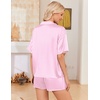 image:imageEkouaer Womens Satin Pajama Set Short Sleeve Button Down Sleepwear 2 Piece Silky Pj Set Soft Loungewear for LadiesPink WhiteStripes