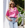 image:imageEkouaer Womens Satin Pajama Set Short Sleeve Button Down Sleepwear 2 Piece Silky Pj Set Soft Loungewear for LadiesRose Red
