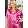 image:imageEkouaer Womens Satin Pajama Set Short Sleeve Button Down Sleepwear 2 Piece Silky Pj Set Soft Loungewear for LadiesRose Red