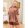 image:imageEkouaer Womens Satin Pajama Set Short Sleeve Button Down Sleepwear 2 Piece Silky Pj Set Soft Loungewear for LadiesTerracotta