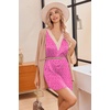 image:imageEkouaer Womens Satin V Neck Nightgown Sleeveless Tank Sleepwear NightdressRose Red Leopard
