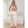 image:imageEkouaer Womens Silk Satin Pajama Pants Soft Loose Lounge Pants Lightweight Elastic Waist Wide Leg Pj Bottoms with PocketsChampagne Love Teddy