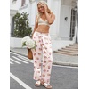 image:imageEkouaer Womens Silk Satin Pajama Pants Soft Loose Lounge Pants Lightweight Elastic Waist Wide Leg Pj Bottoms with PocketsChampagne Love Teddy